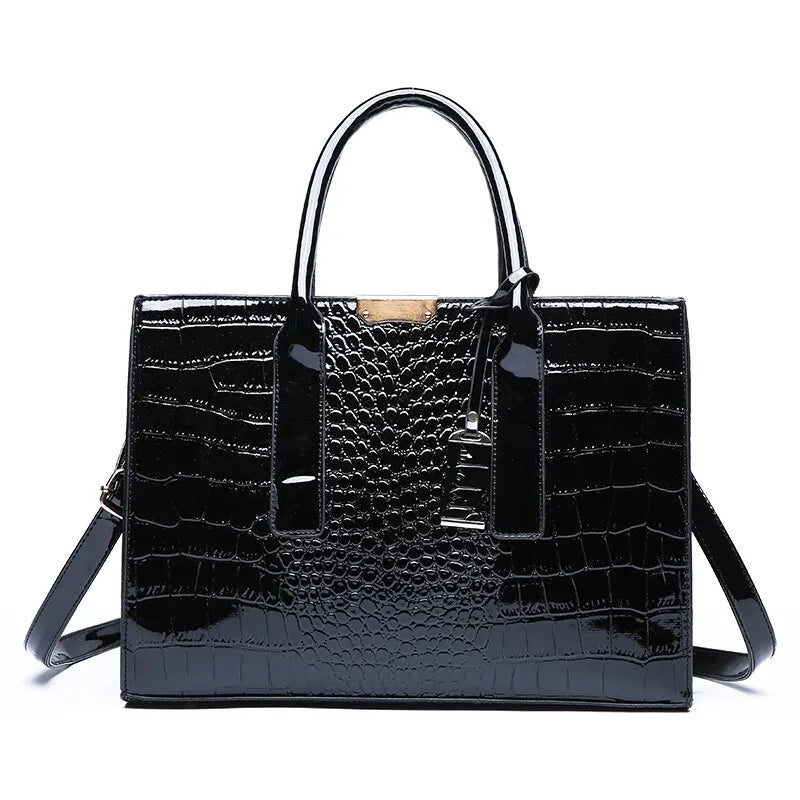 Leather Croc Tote Bag The Store Bags Black 