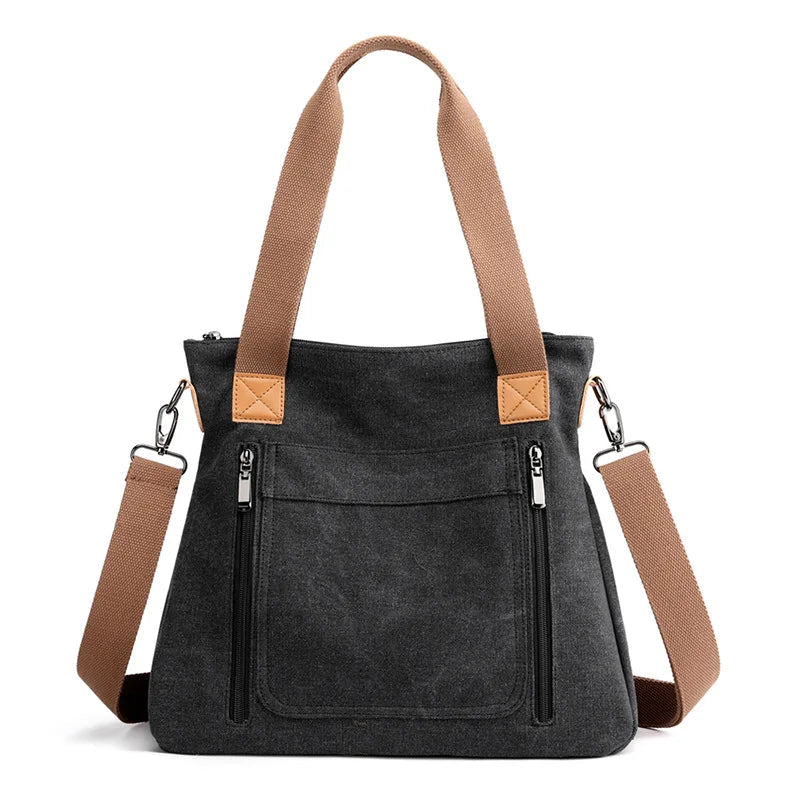 Large Zip Top Canvas Tote Bag The Store Bags black 