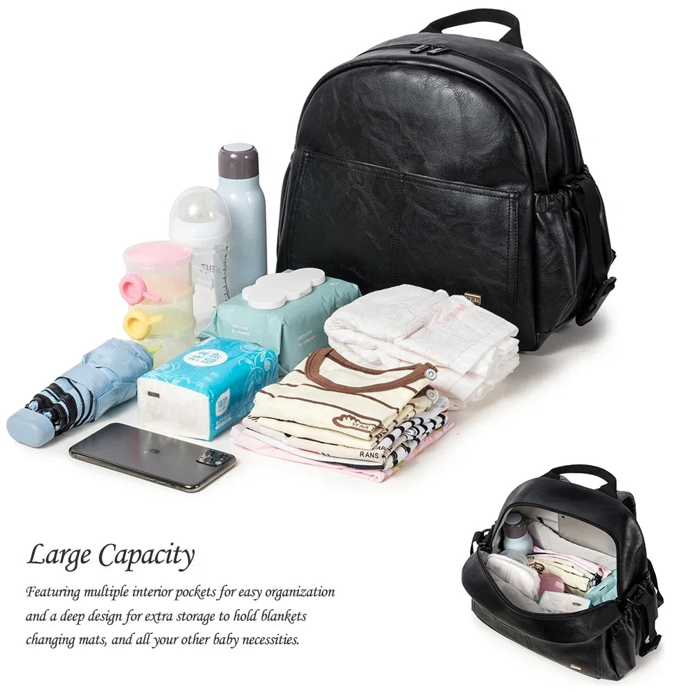 Vegan Leather Diaper Bag Backpack