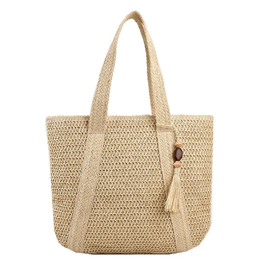 Straw Tote Bag With Zipper