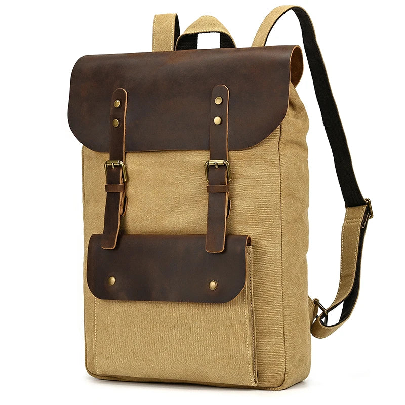 Canvas Leather Backpack 15.6 Laptop The Store Bags Light Brown 2 