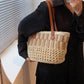 Straw Basket Bag With Zipper Closure