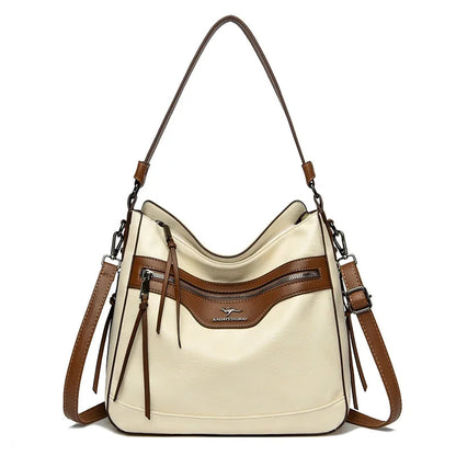 Two Tone Leather Tote Bag The Store Bags Beige 