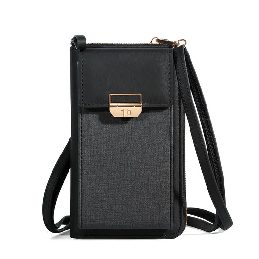 Black Leather Cell Phone Shoulder Bag