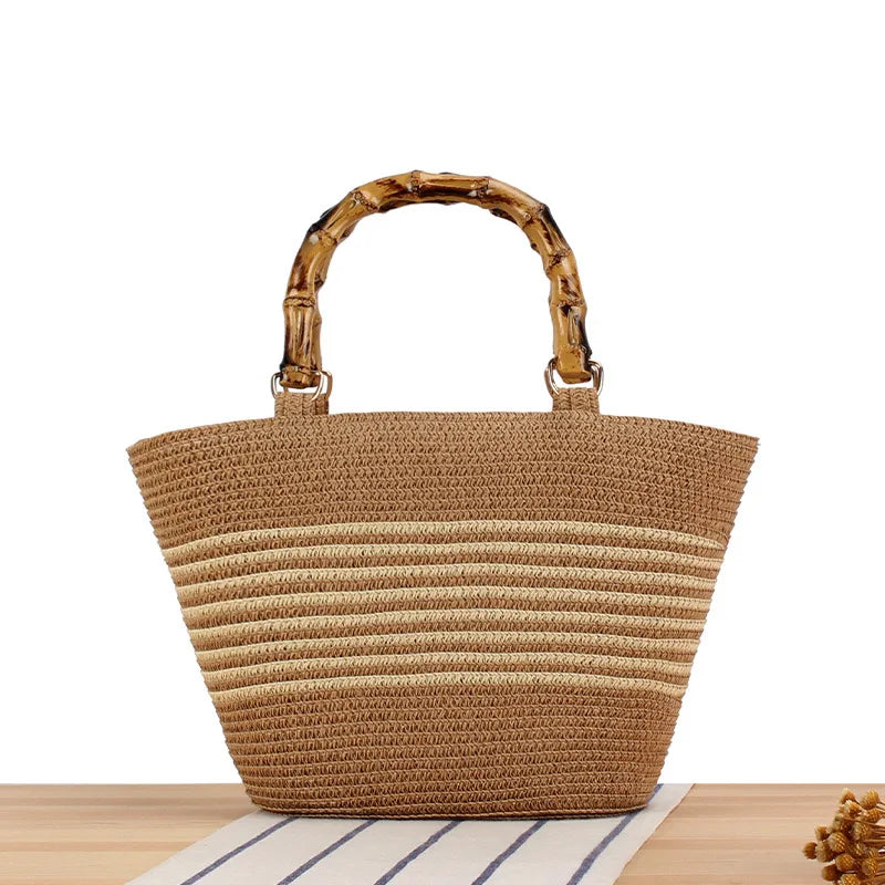 Striped Straw Tote The Store Bags Beige 