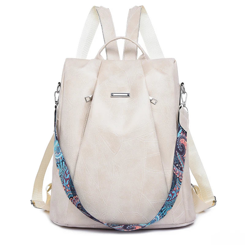 Women's Anti Theft Waterproof Backpack POABA The Store Bags Off White 