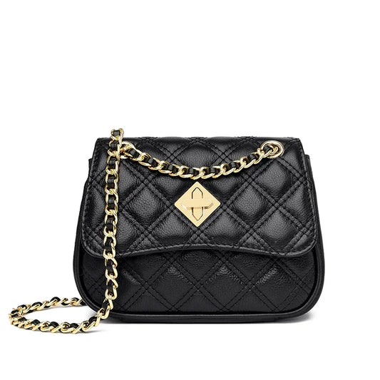 Black Quilted Bag With Gold Chain