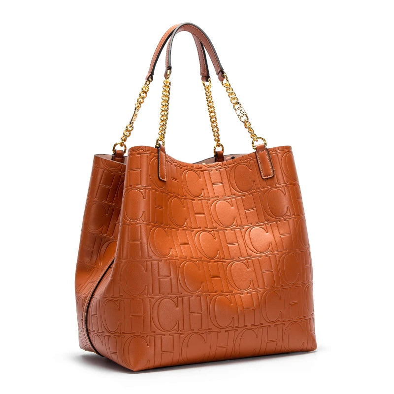 Quilted Leather Shoulder Bag With Chain Strap The Store Bags Brown 