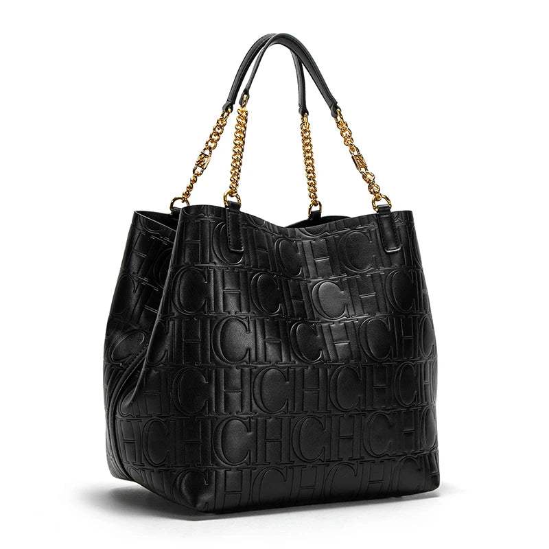 Quilted Leather Shoulder Bag With Chain Strap The Store Bags black 