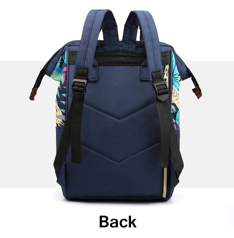 Mochila con bolsa de pañales de flores