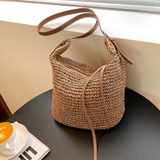 Straw Bag With Leather Straps