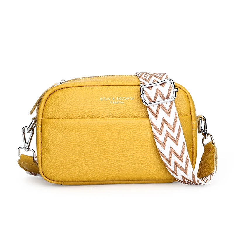 Leather Crossbody Bag With Guitar Strap The Store Bags Yellow 22cm 9cm 14cm 