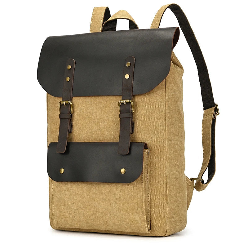 Canvas Leather Backpack 15.6 Laptop The Store Bags Light Brown 1 