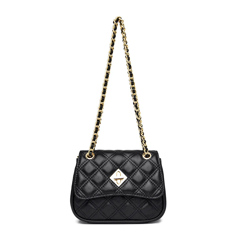 Black Quilted Bag With Gold Chain The Store Bags black 20cm 7cm 15cm 