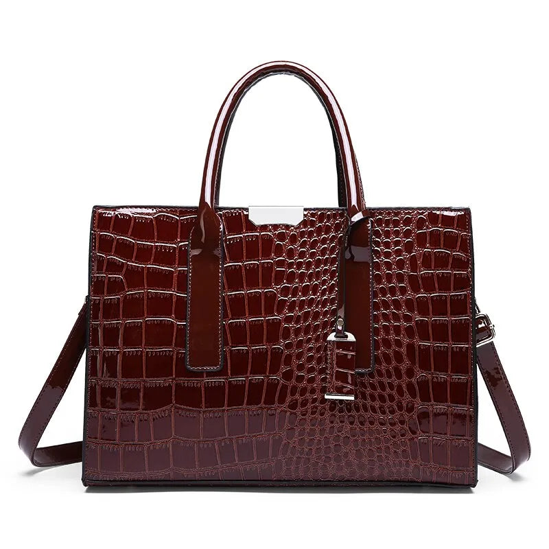 Leather Croc Tote Bag The Store Bags Deep Brown 