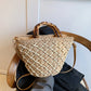 Circle Handle Straw Bucket Bag