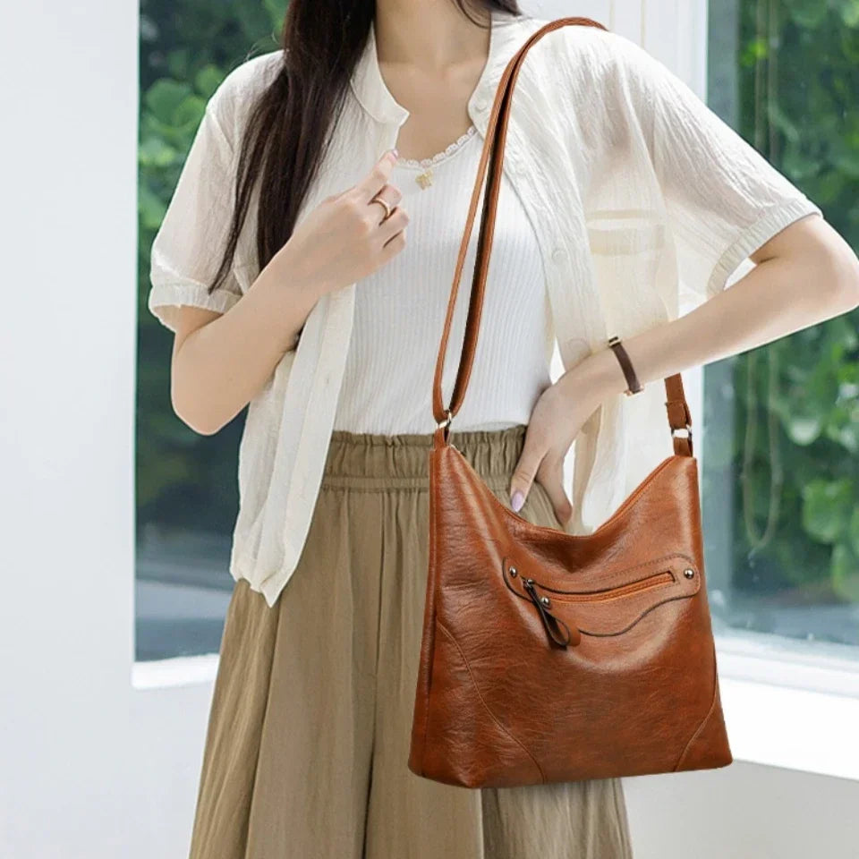 Large Leather Tote With Zipper