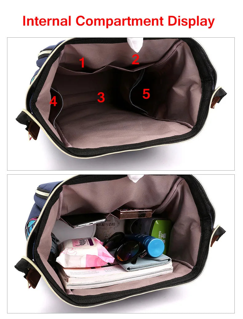 Mochila con bolsa de pañales de flores