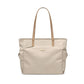 Beige tote bag with brown handles on a white background