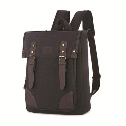 Canvas Leather Laptop Backpack BOUKA The Store Bags Black 