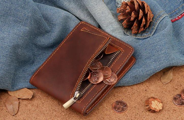 Men's PU Leather Bifold Wallet With Zipper Coin Pocket The Store Bags 