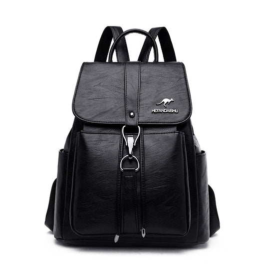 Faux-leather Drawstring Flap Backpack The Store Bags Black 