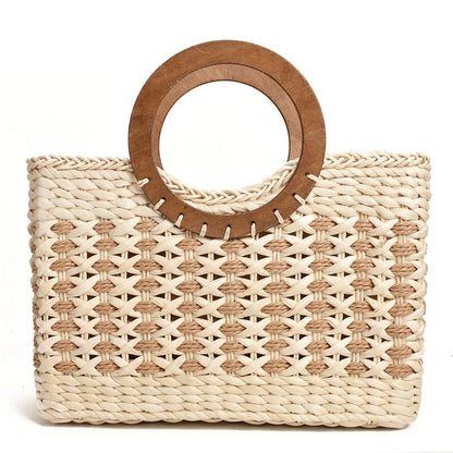 Bamboo Handle Straw Purse The Store Bags beige 