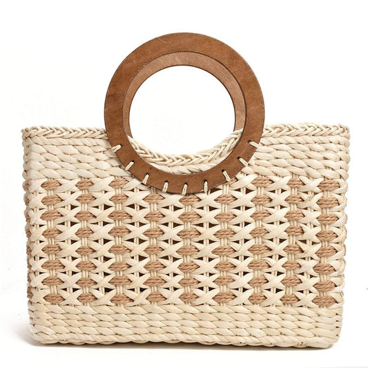 Bamboo Handle Straw Purse The Store Bags beige 