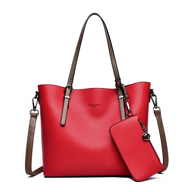 Black Leather Zip Tote Bag The Store Bags red 