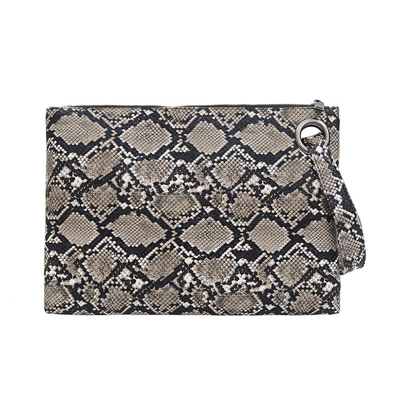 Snake Print Clutch ABEDA The Store Bags Gray 