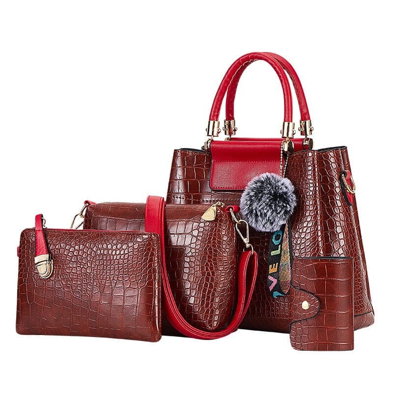 4 Piece Handbag Set ERIN The Store Bags 4PS Brown Red 