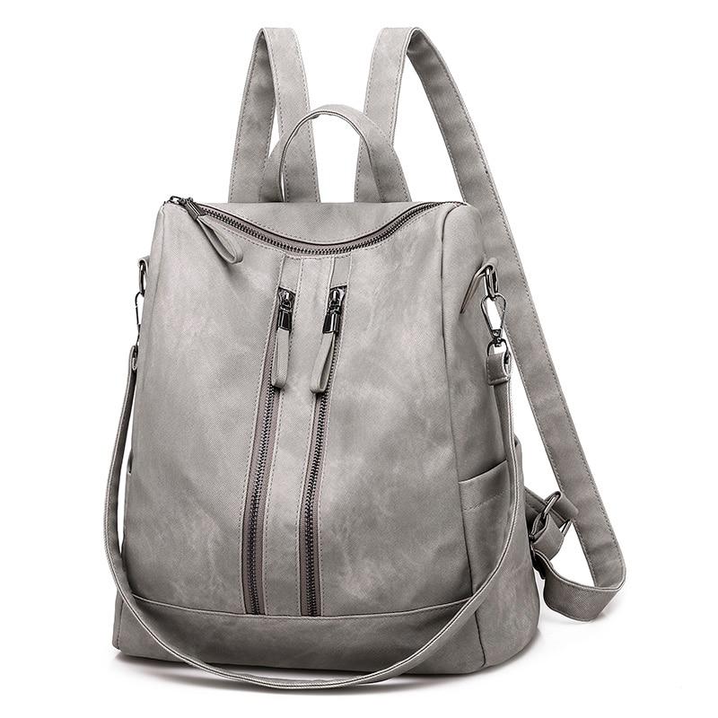 Leather Zip Top Backpack The Store Bags Gray 