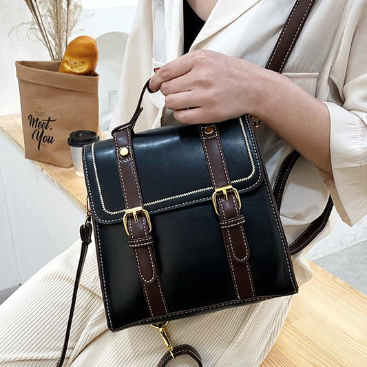 Leather Double Buckle Backpack The Store Bags Black 