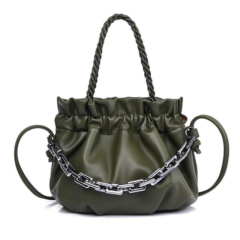 Leather Tote With Silver Chain strap The Store Bags Dark Green 