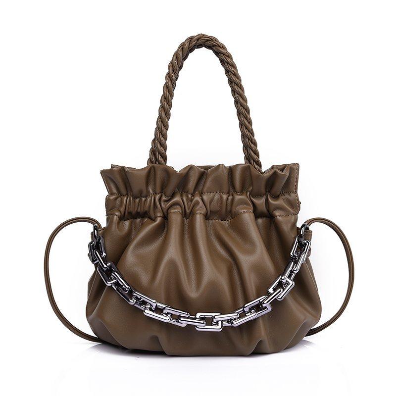 Leather Tote With Silver Chain strap The Store Bags Dark Brown 