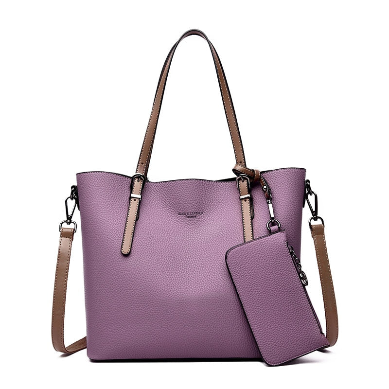 Black Leather Zip Tote Bag The Store Bags purple 