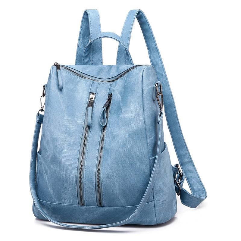Leather Zip Top Backpack The Store Bags Blue 