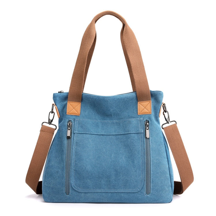 Canvas Tote Bag With Outside Pockets The Store Bags Blue 