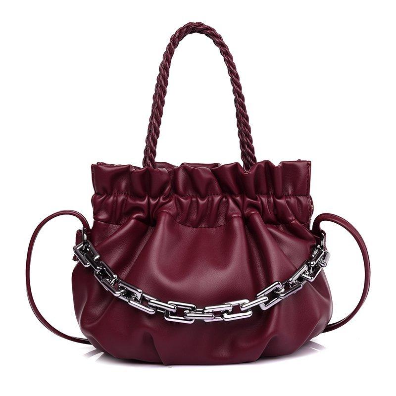 Leather Tote With Silver Chain strap The Store Bags Wine Red 