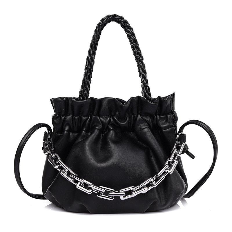 Leather Tote With Silver Chain strap The Store Bags Black 