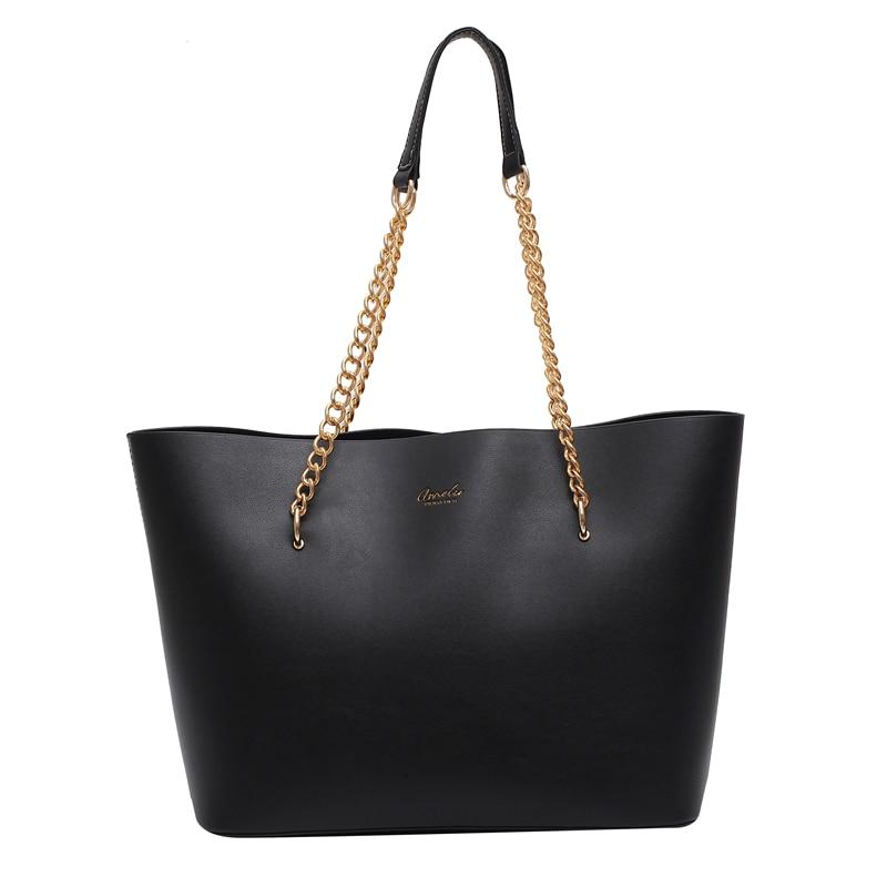 Leather Tote Bag With Gold Chain Strap The Store Bags Black 