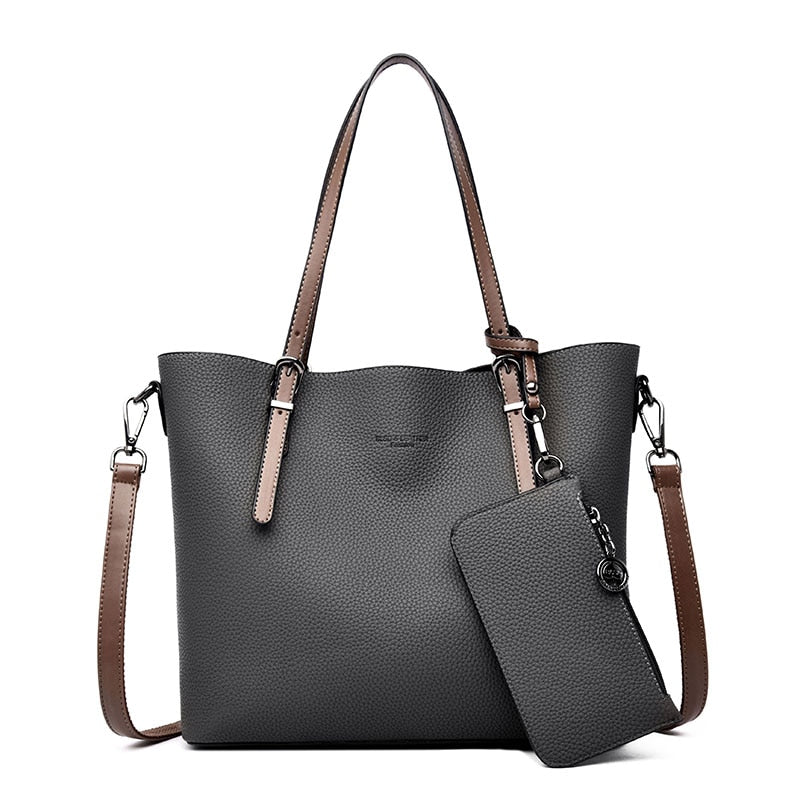 Black Leather Zip Tote Bag The Store Bags gray 
