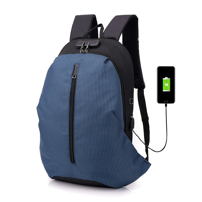 Blue Anti-theft Backpack With USB Charger The Store Bags Deep Blue 
