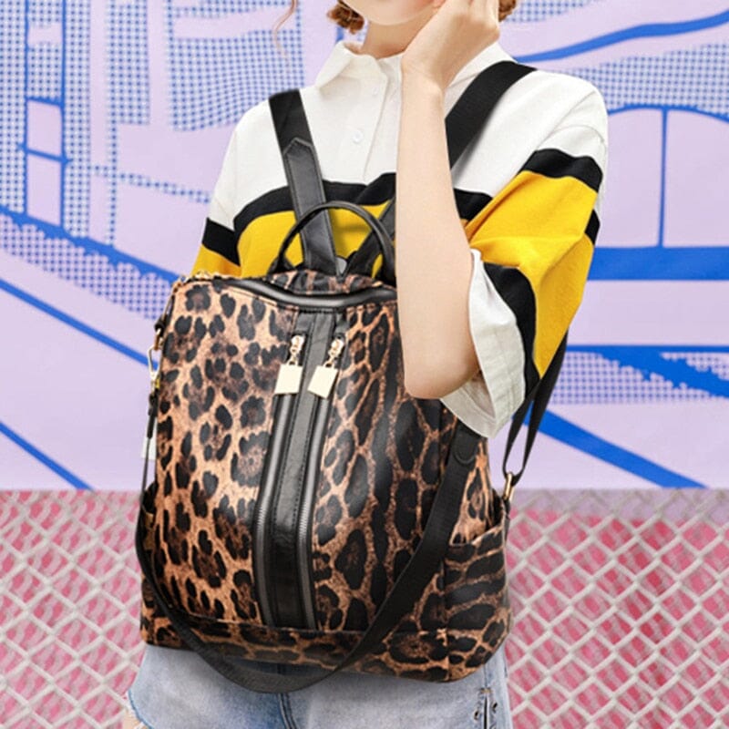 CELINE Leopard Medium Print Canvas Backpack Bag Brown | eBay