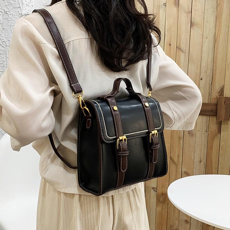 Black Leather Double Buckle Backpack The Store Bags 