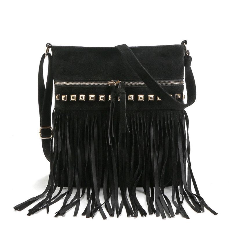 Boho Leather Fringe Purse The Store Bags Black 