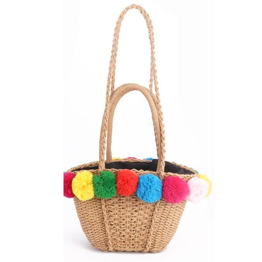 Pom Pom Straw Tote Bag The Store Bags as picture 