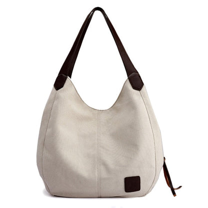 Leather Handle Canvas Tote Bag The Store Bags Beige 