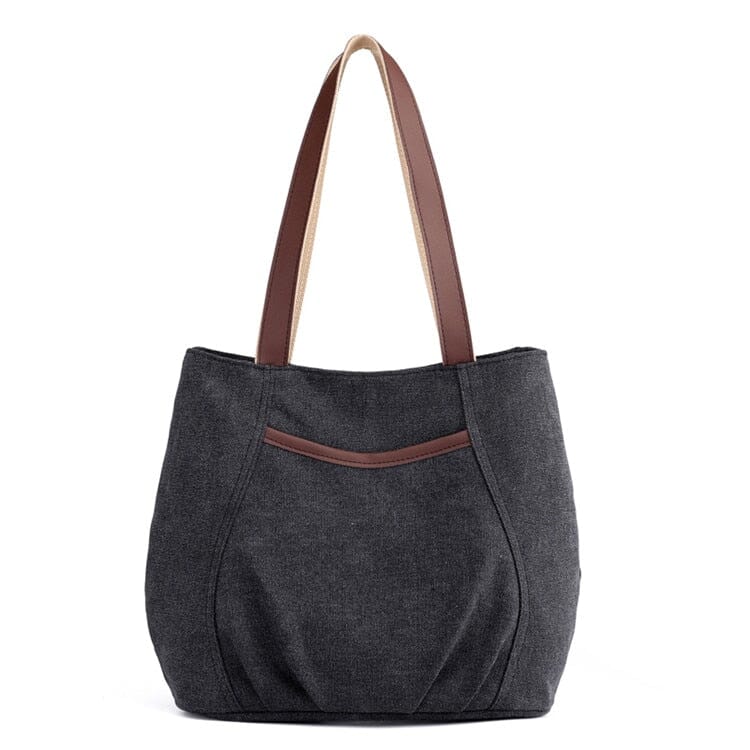 Canvas Tote Bag With Leather Straps The Store Bags Black 
