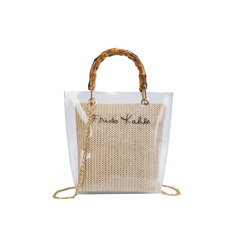 Transparent Straw Bag The Store Bags Beige 29x27x8cm 